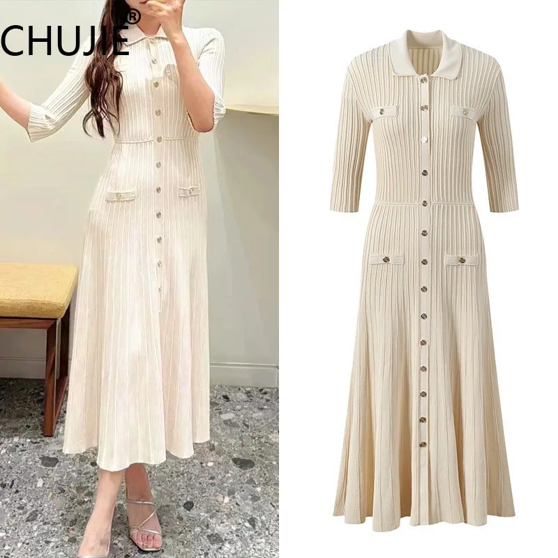 Elegant Summer Polo Knit Dress
