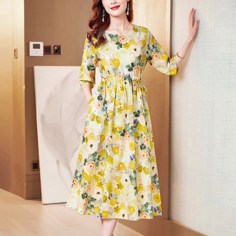 Floral Midi Dress for Office & Summer