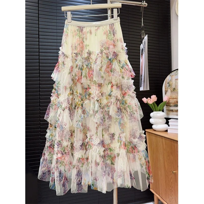 Elegant Vintage Tulle Midi Skirt