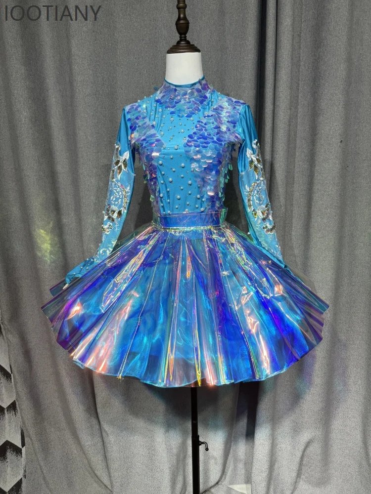Sky Blue Sequin Jazz Dance Costume