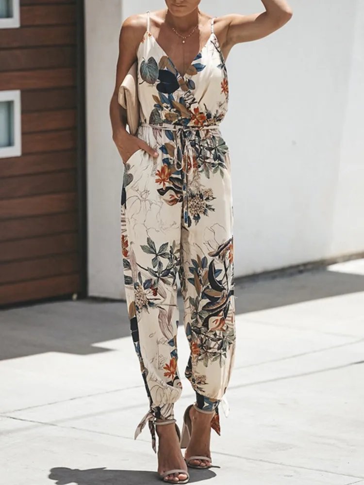 Floral Print Backless Summer Jumpsuit