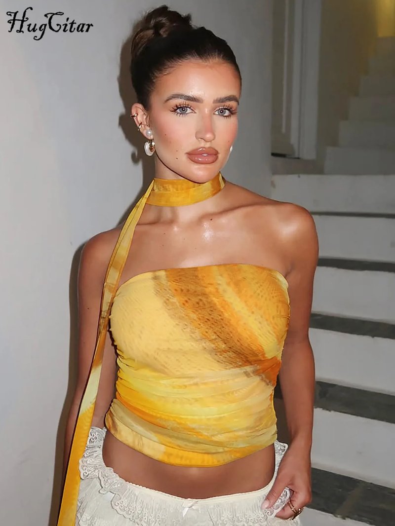 Stylish Tie-Dye Strapless Crop Top