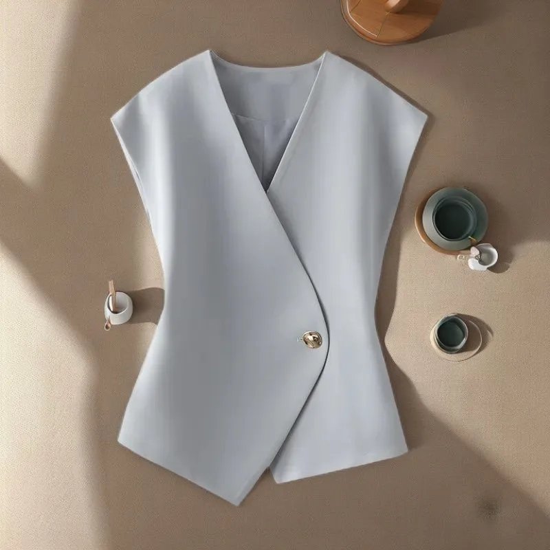 Chic V-Neck Sleeveless Vest Coat