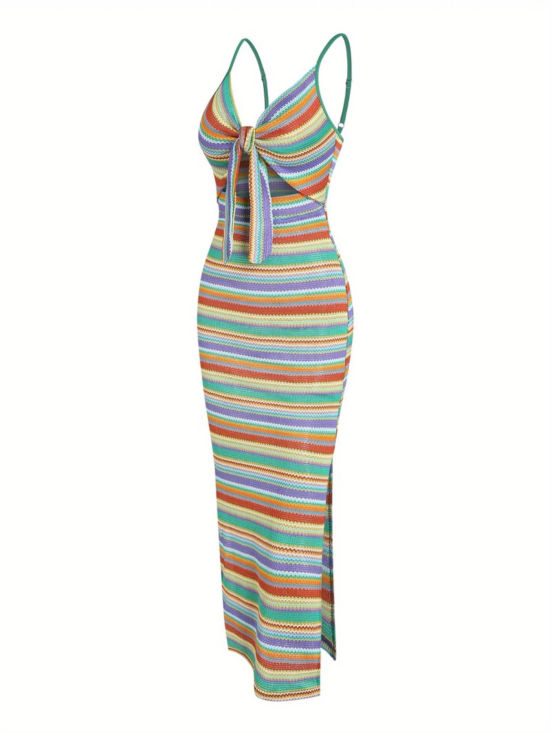 Chic Striped Sleeveless Halter Dress