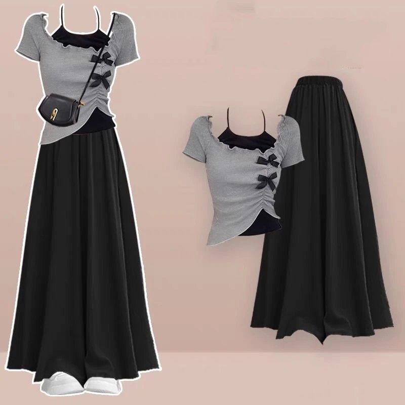 Chic Off-Shoulder Bow Top Set