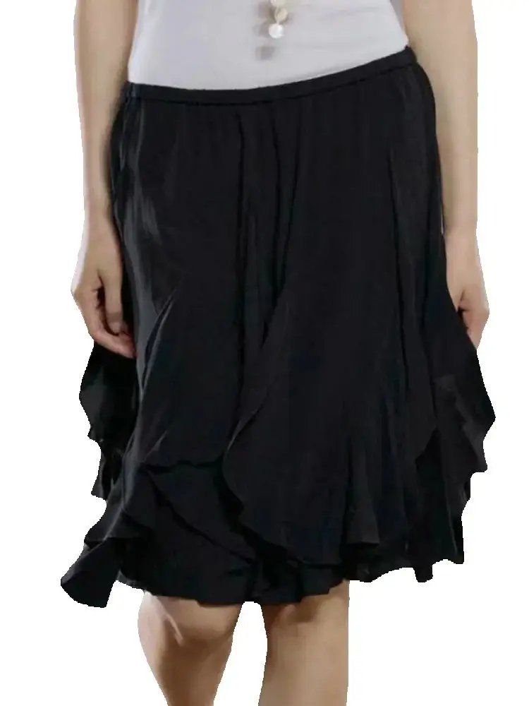 Elegant Black Layered Midi Skirt