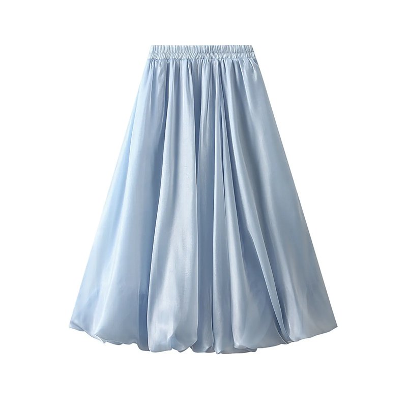 Elegant Light Blue Satin Midi Skirt