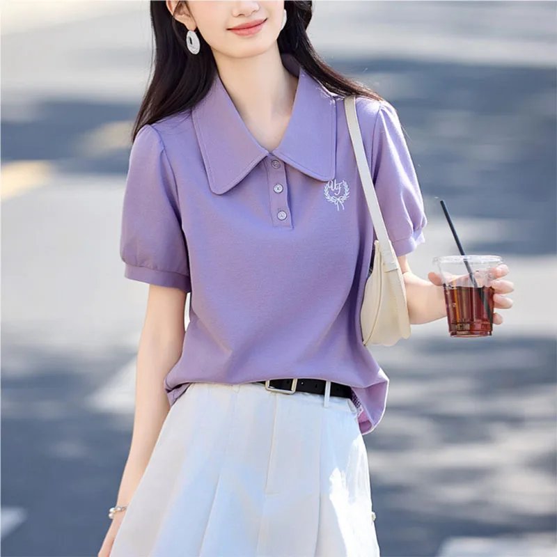 Stylish Embroidered Puff Sleeve Polo