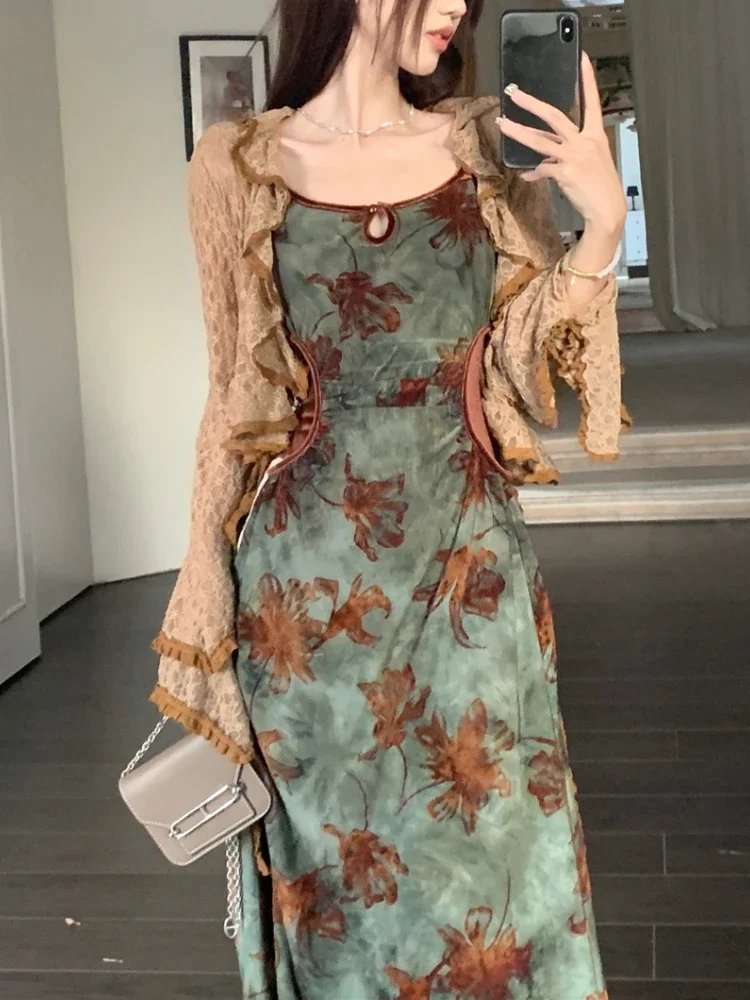 Elegant Floral Velvet Slip Dress