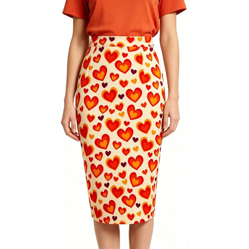 Vintage Heart Print Midi Skirt