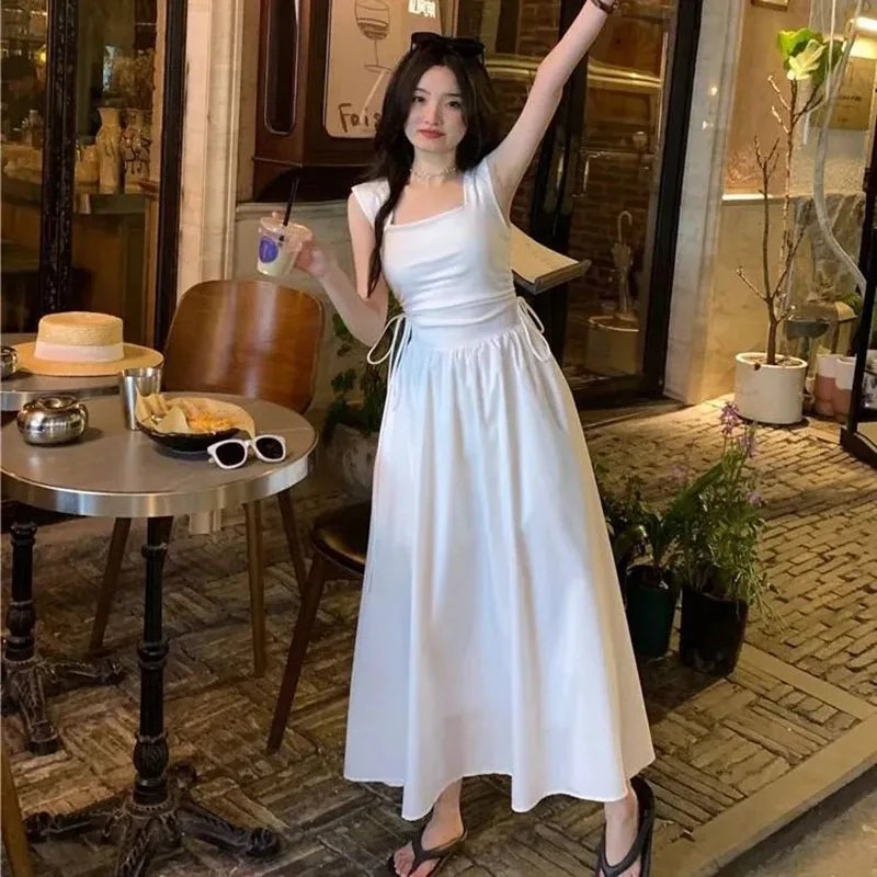 Chic White Suspender Dress