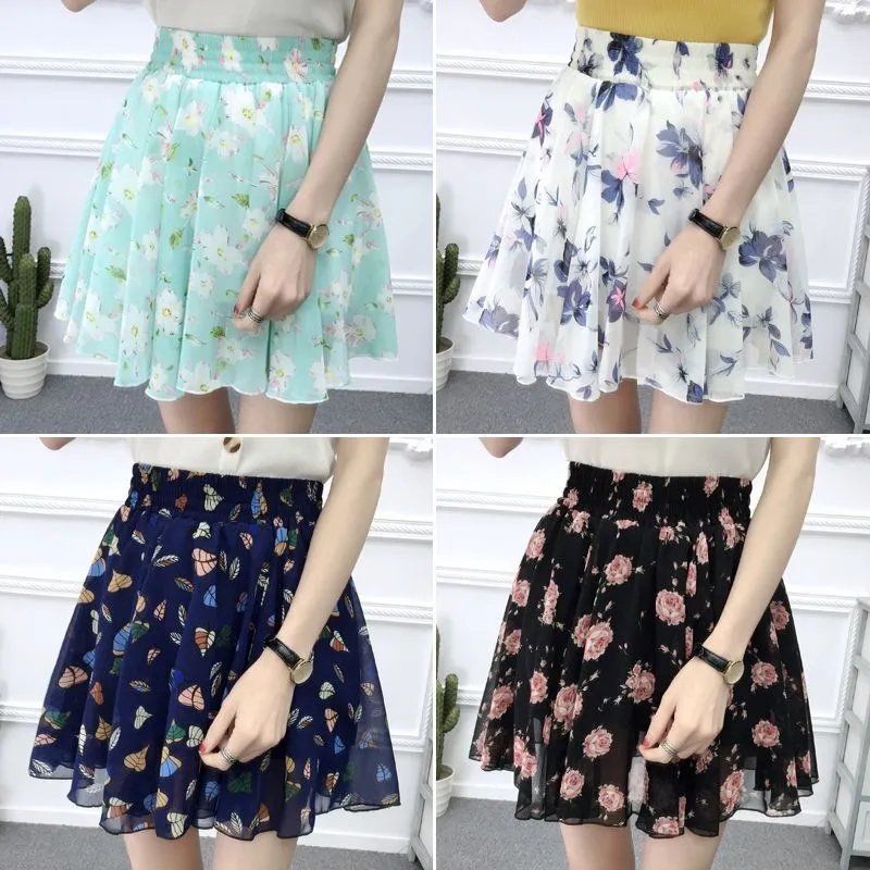 Chic Floral Chiffon Skirt Pants