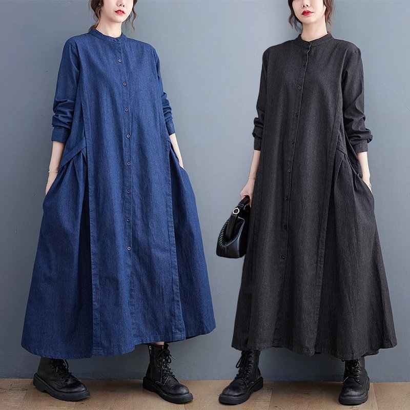 Plus Size Autumn Denim Midi Skirt
