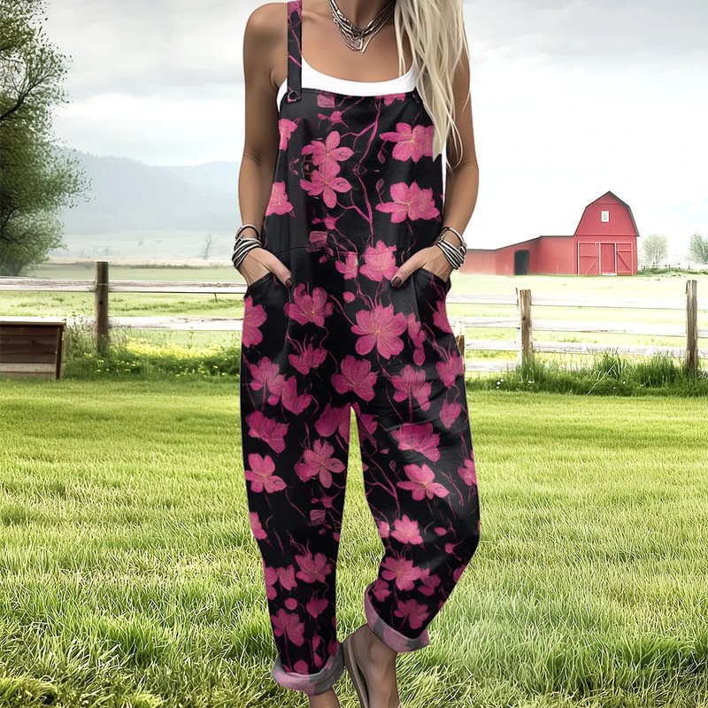Vintage Floral Print Dungarees