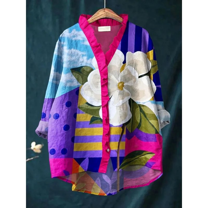 Vintage Pop Art Ruffled Collar Blouse