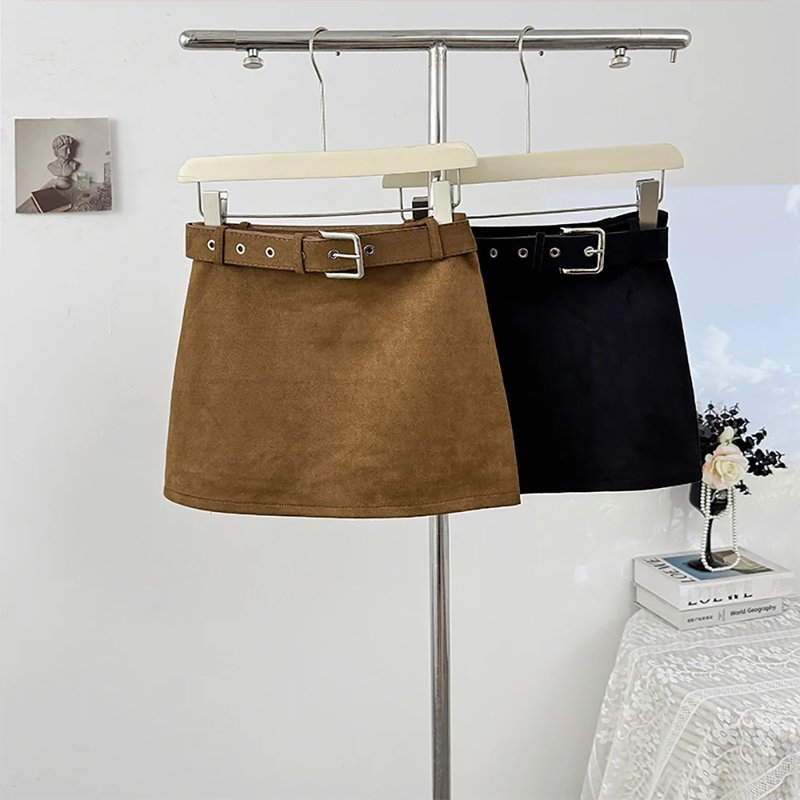 Vintage Faux Suede A-Line Mini Skirt