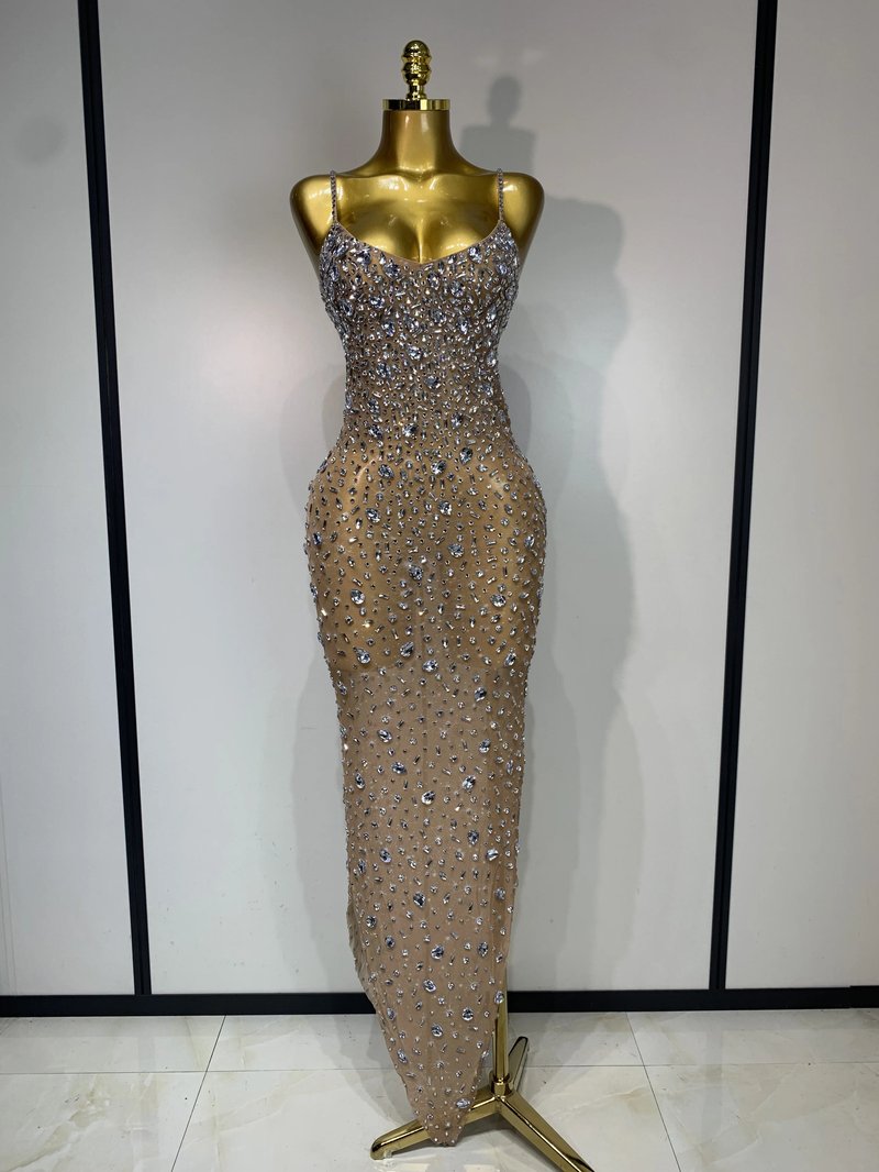 Elegant Rhinestone Mesh Bodycon Dress