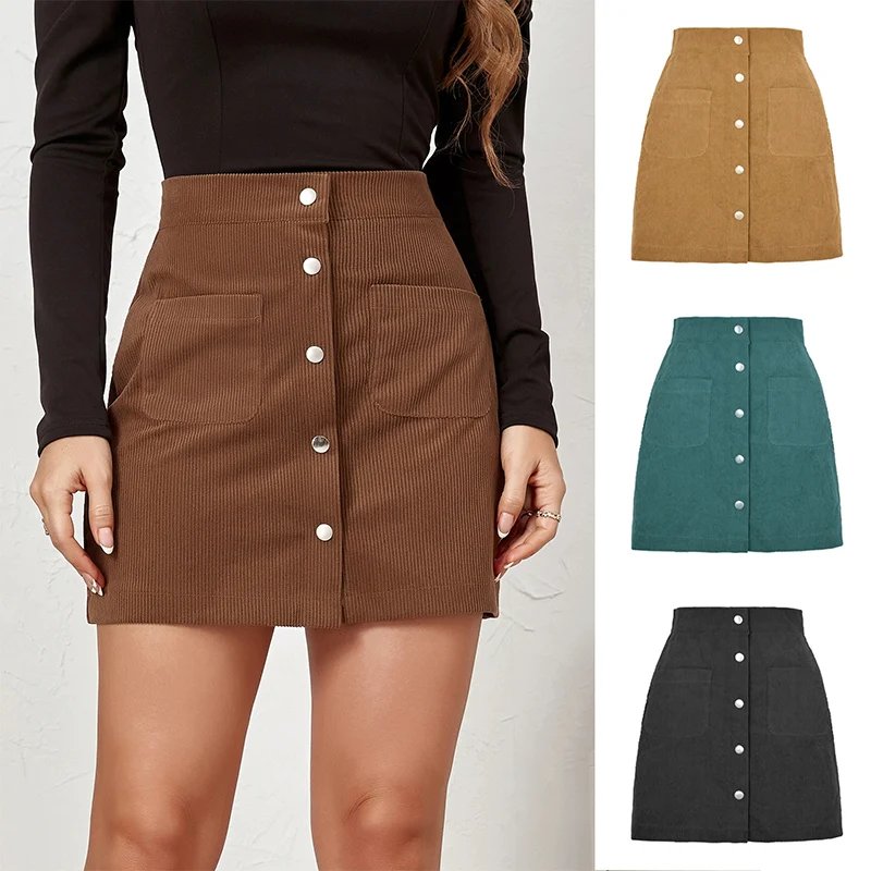 Chic Vintage Brown Corduroy Mini Skirt