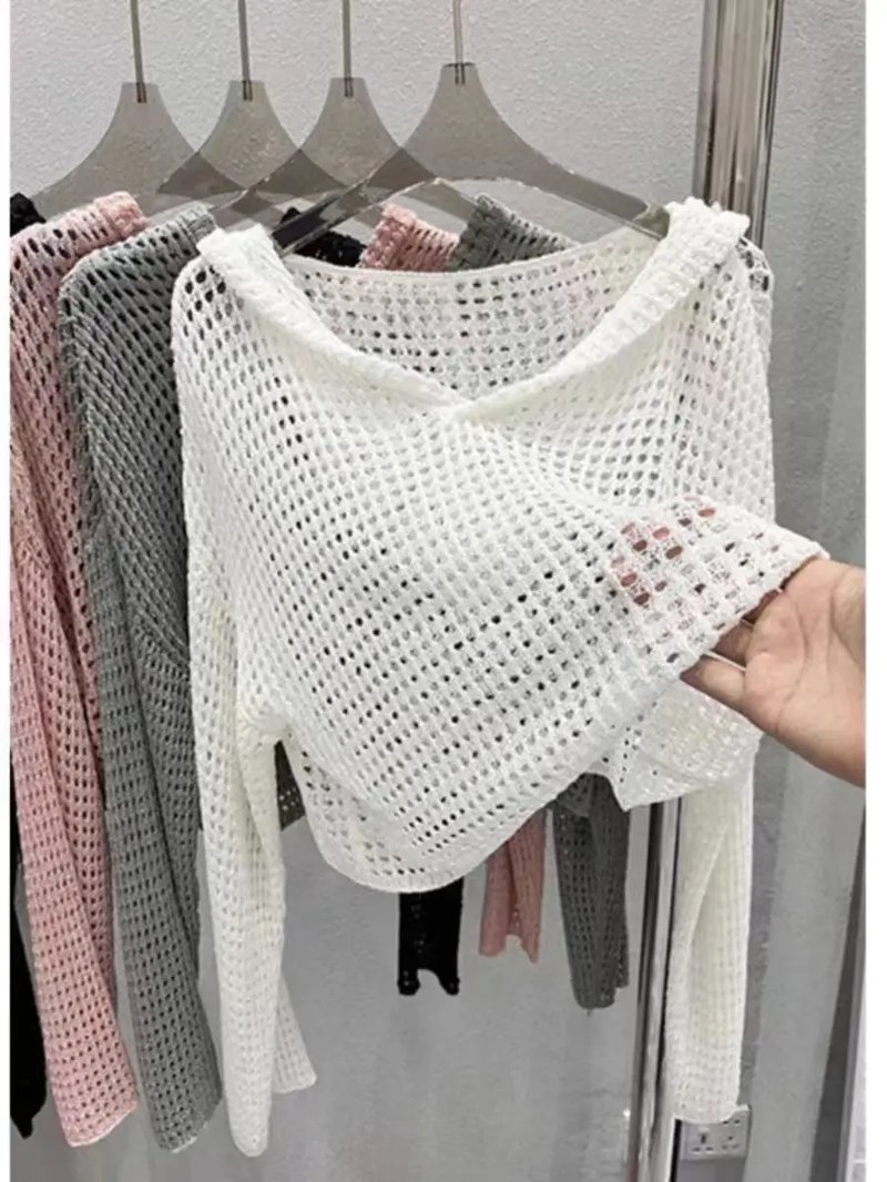 Chic Pointelle Knit Hooded Sweater