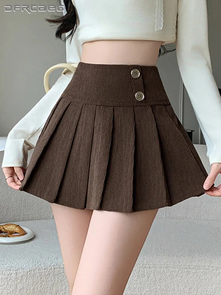 Retro Corduroy Pleated Skirt