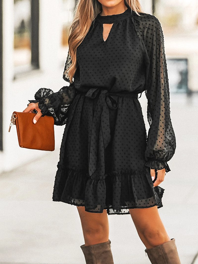 Elegant Mesh Lantern Sleeve Dress