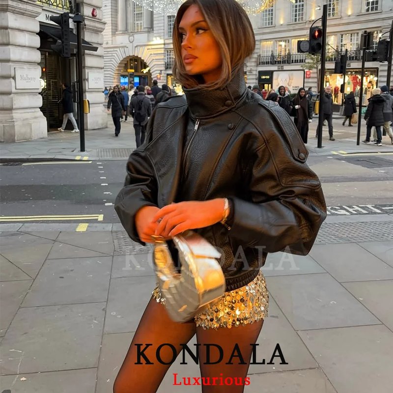 Chic Black Leather Oversized Jacket