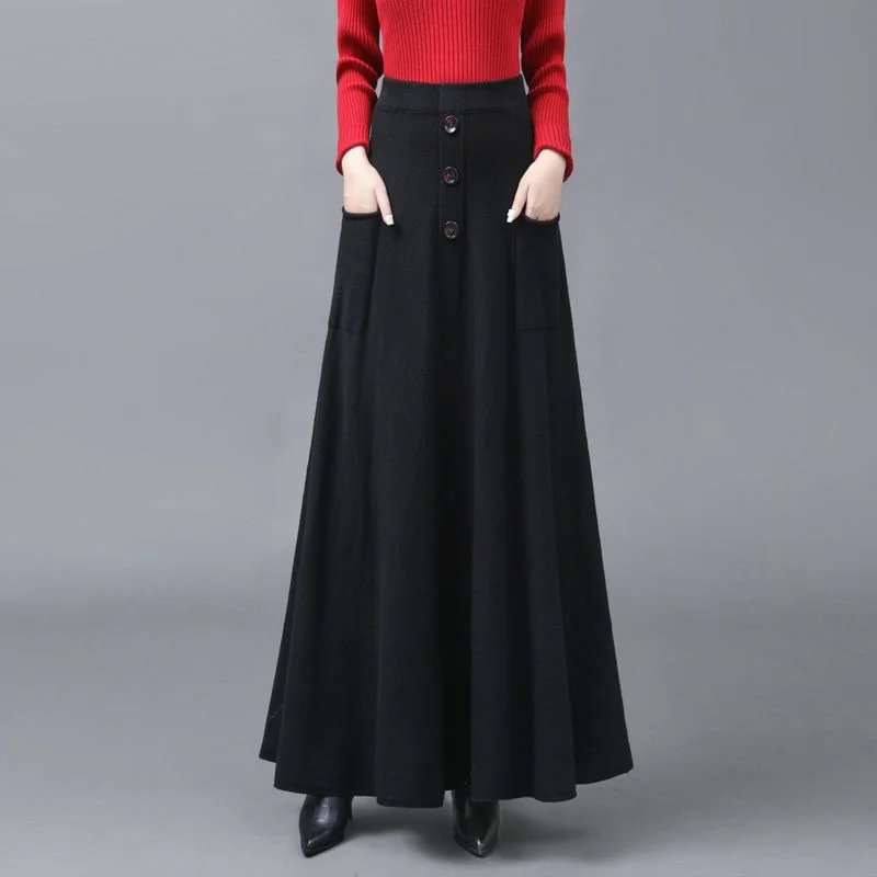 Chic Knitted Wool Long Skirt