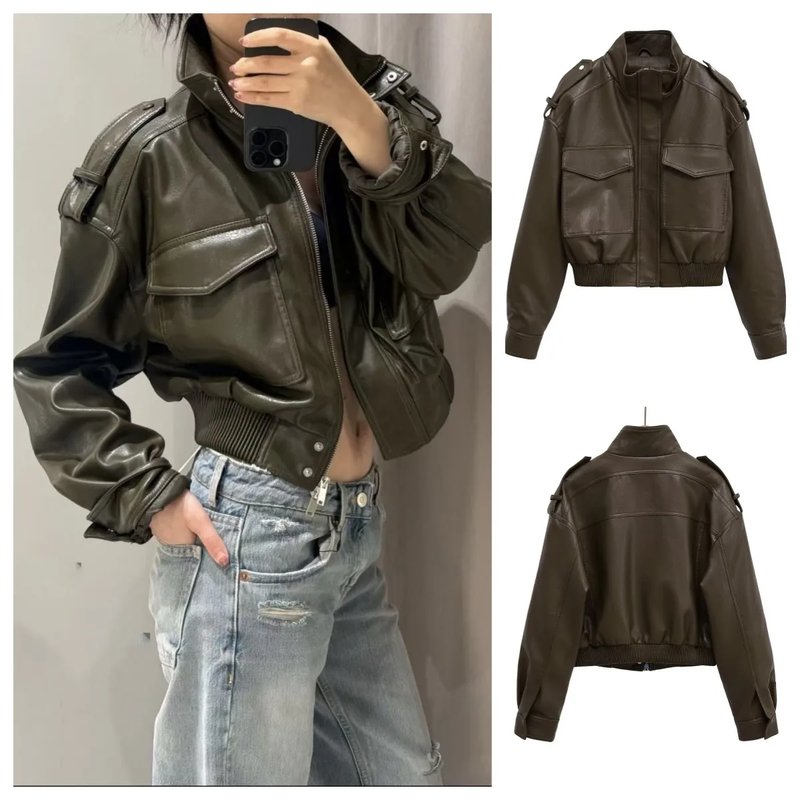 Y2K Faux Leather Motorcycle Jacket