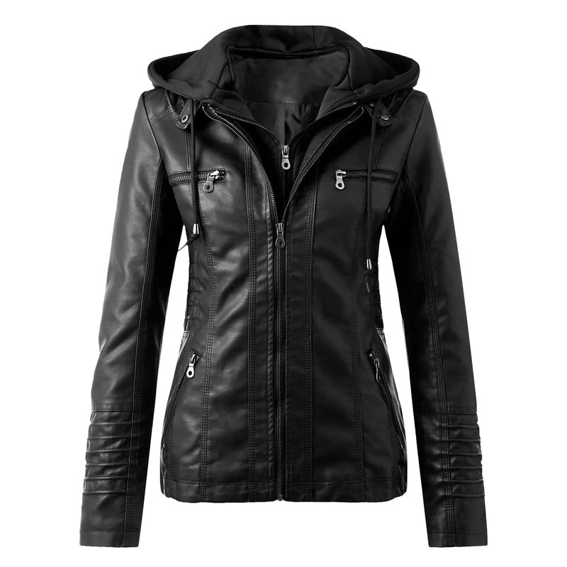 Trendy Hooded Faux Leather Jacket