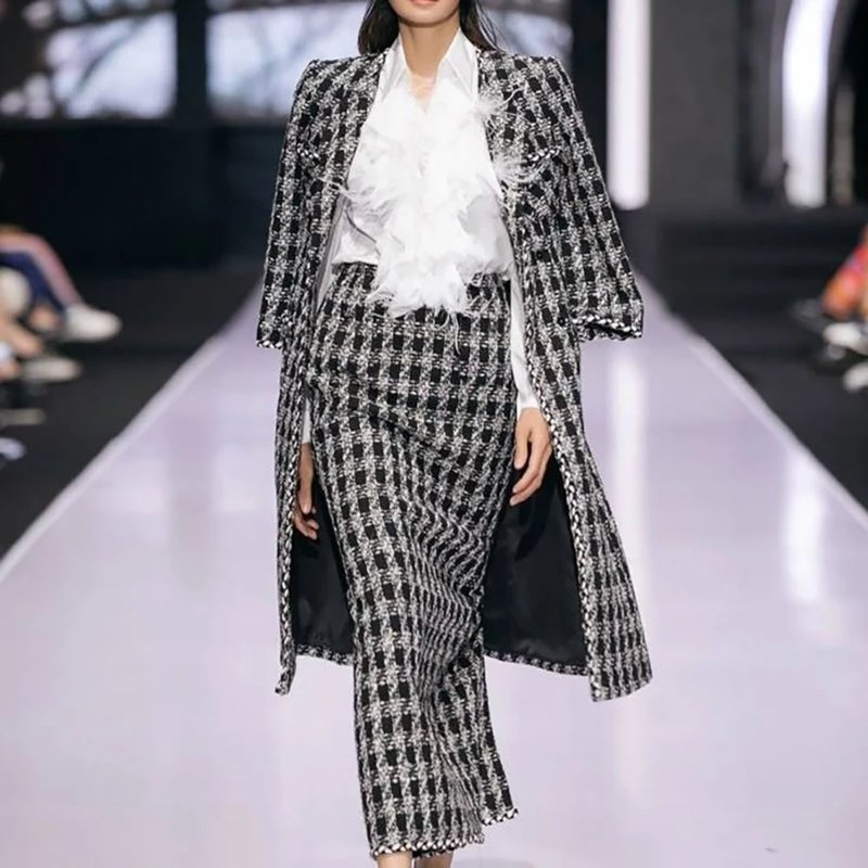 Chic Checkered Tweed Suit Set