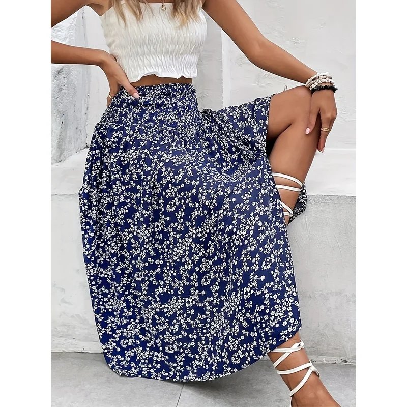 Plus Size Floral A-Line Midi Skirt