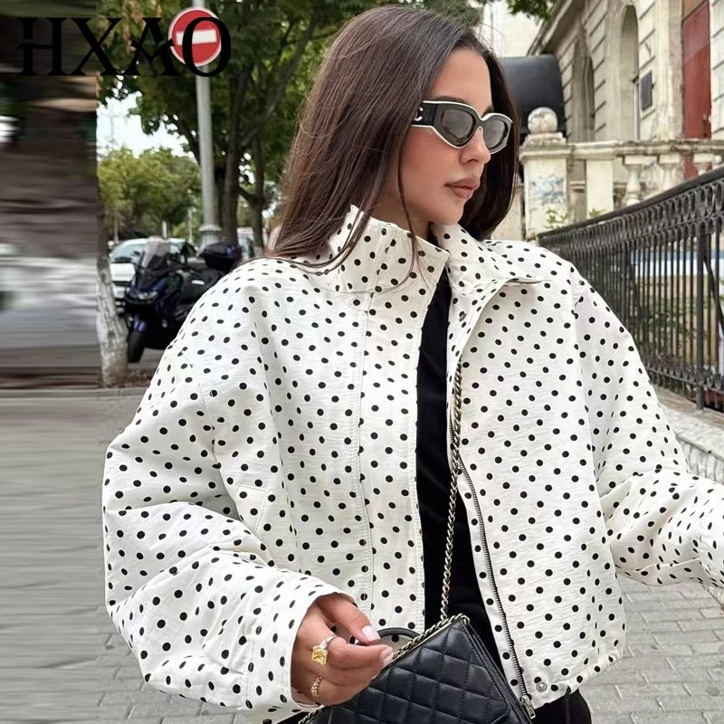 Chic Polka Dot Bomber Jacket