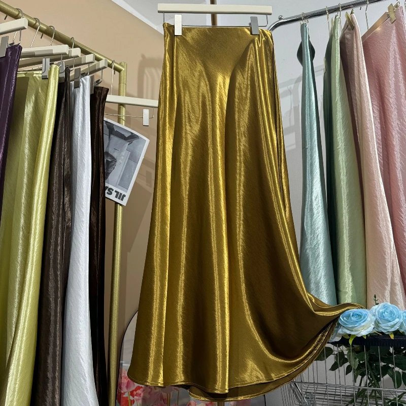 Elegant Satin Midi Skirt