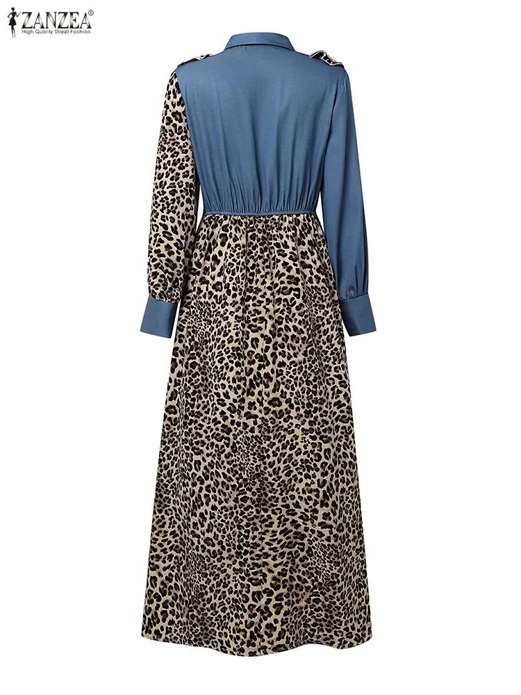 Chic Leopard Print Denim Shirt Dress