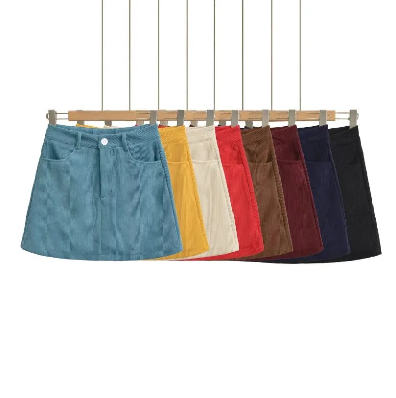 Chic High Waist Corduroy Mini Skirt