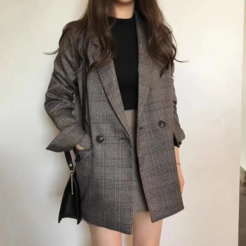 Vintage Plaid Women's Blazer Coat