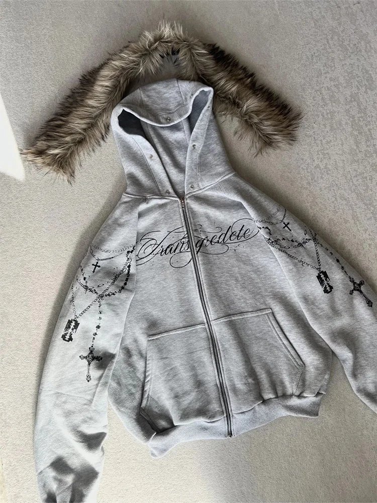 Gothic Punk Faux Fur Hooded Jacket