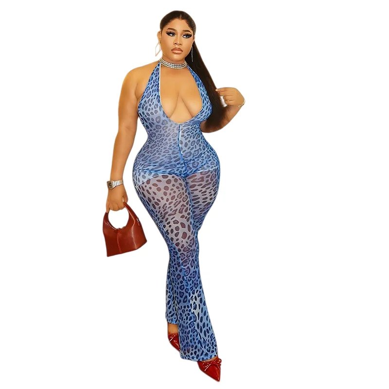 Sexy Leopard Print Halter Jumpsuit