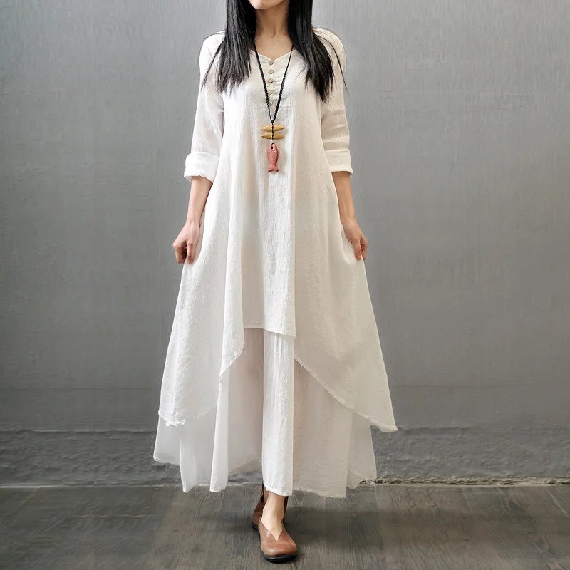 Chic Autumn Two-Piece Linen Dress