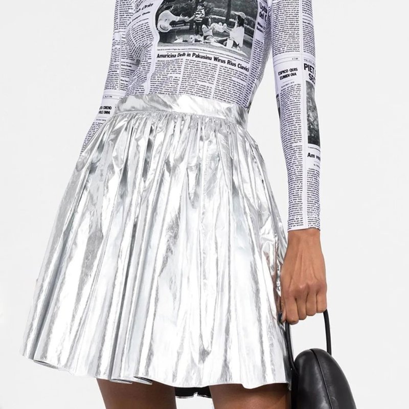 Shiny Silver Pleated Mini Skirt