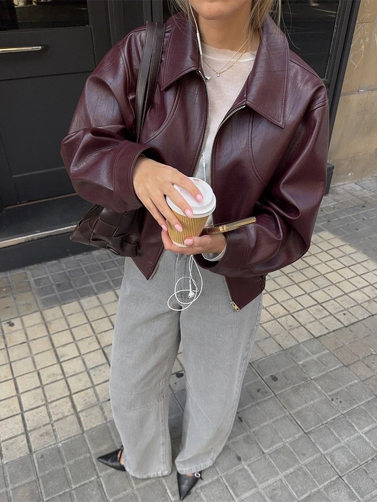 Chic Faux Leather Zipper Jacket