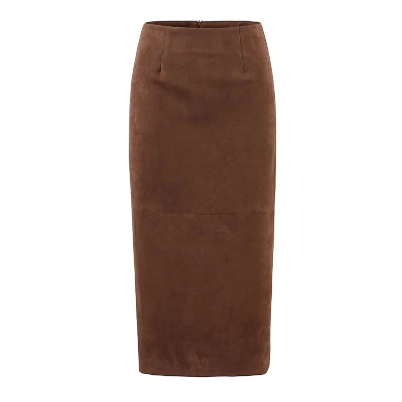 Vintage High Waist Faux Suede Skirt