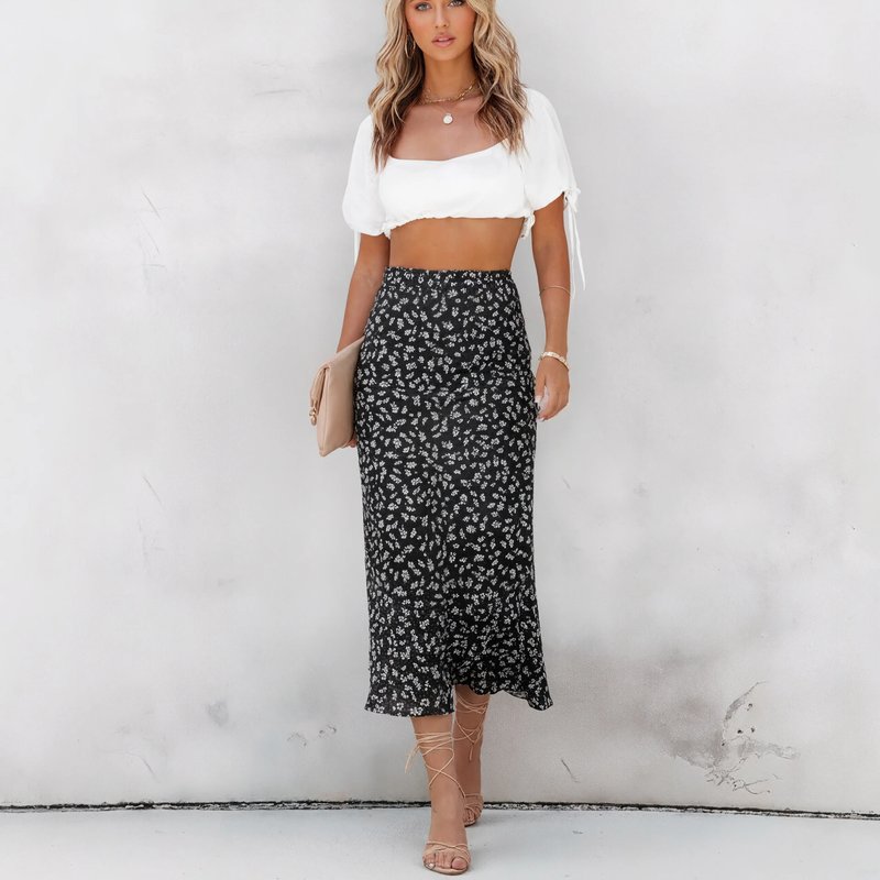 Elegant Floral Mesh Midi Skirt