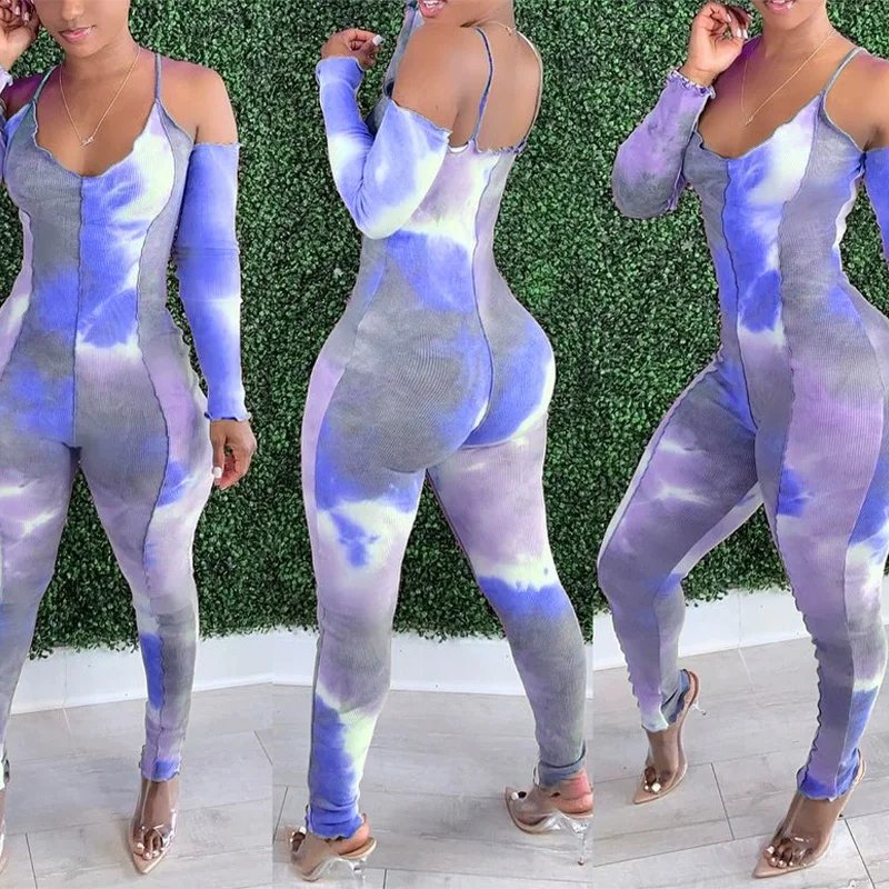 Stylish Tie-Dye V-Neck Jumpsuit