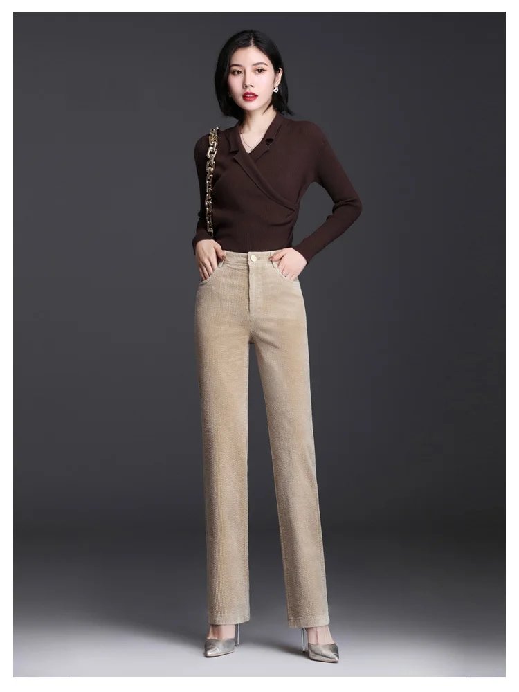 Chic High Waist Corduroy Pants