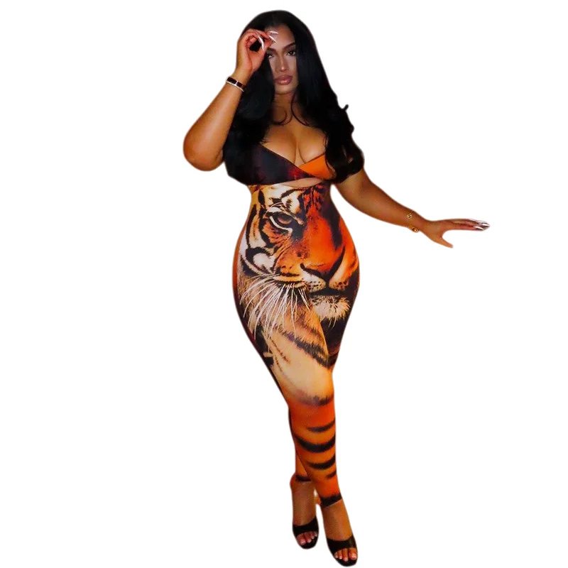 Stylish Tiger Print Halter Jumpsuit