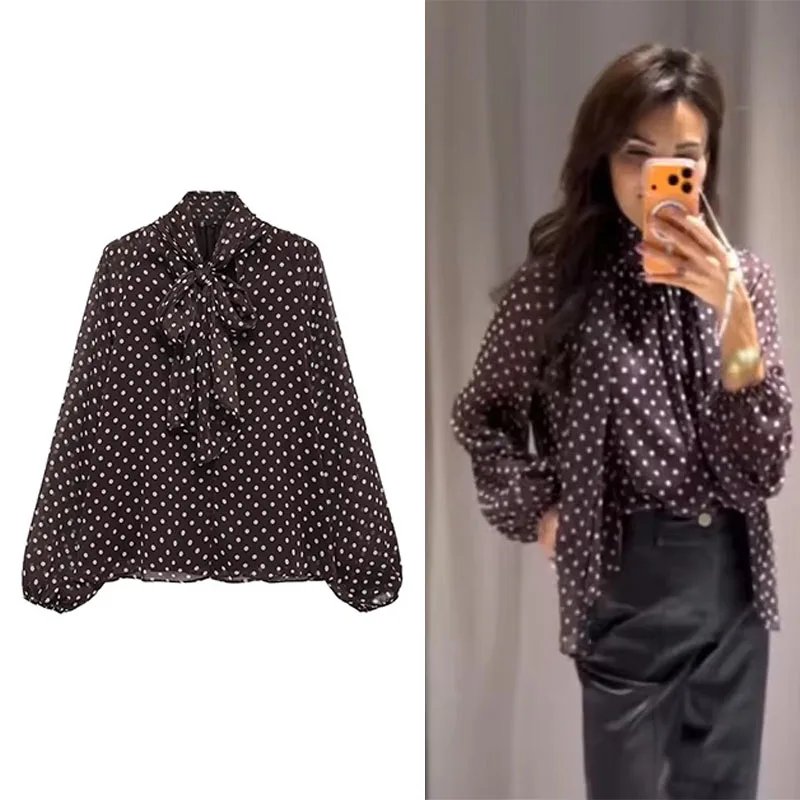 Elegant Polka Dot Bow Blouse