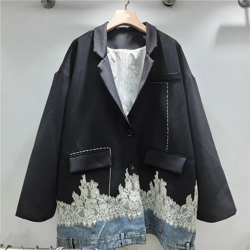 Chic Denim Patchwork Blazer for Women