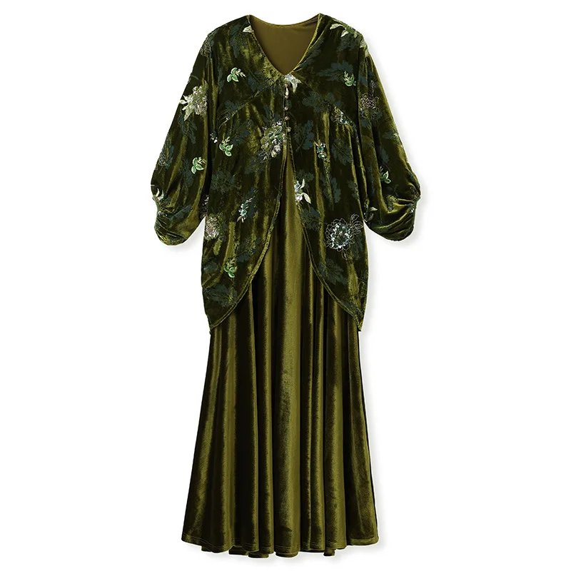 Elegant Velvet Beaded Dress