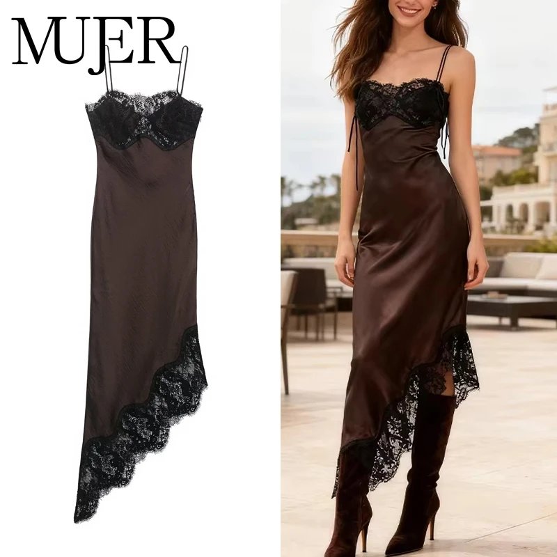 Elegant Asymmetric Lace Midi Dress